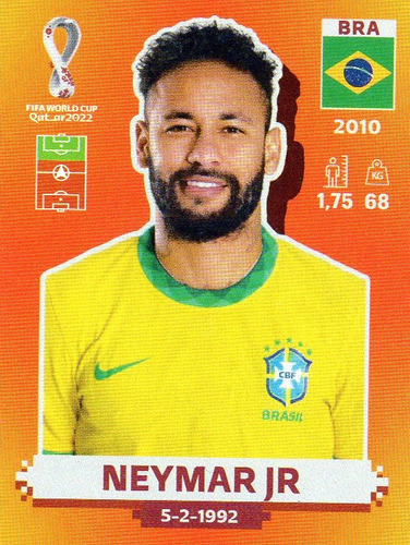 Mundial Qatar 2022. Figurita N° Bra 16. Neymar Jr. L34!!!!!!