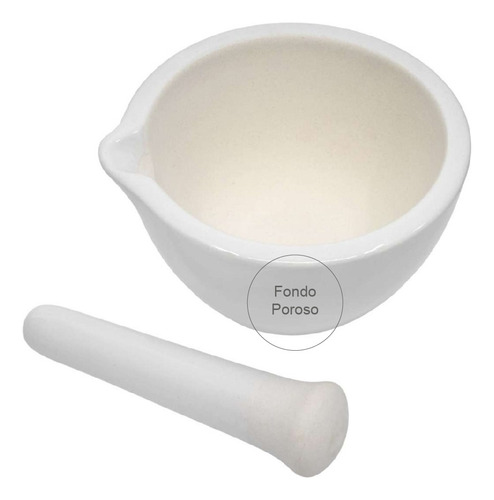 Mortero De Porcelana 50mm Con Pilon Cocina Blanco