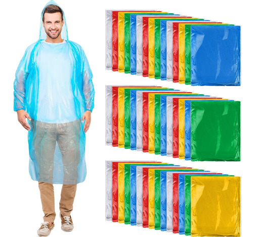 200 Poncho Lluvia Para Adulto 5 Color Desechabl Capucha Rojo