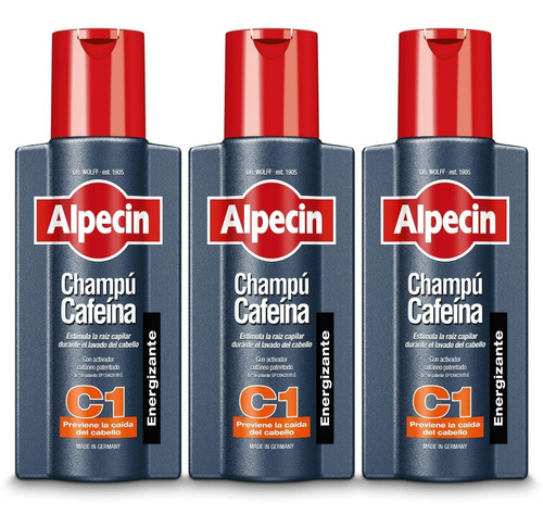 Pack X 3 Shampoo Alpecin Cafeína C1 Anticaída 250ml