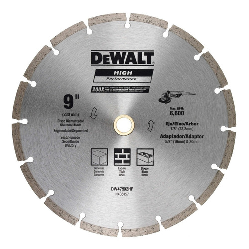 Disco Diamantado 9 (230mm) Dewalt Segmentado Dw47902hp