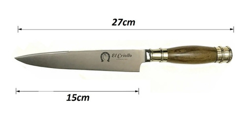 Imagen 2 de 6 de Cuchillo El Criollo Artesanal 15cm Inox Cabo Madera Alpaca