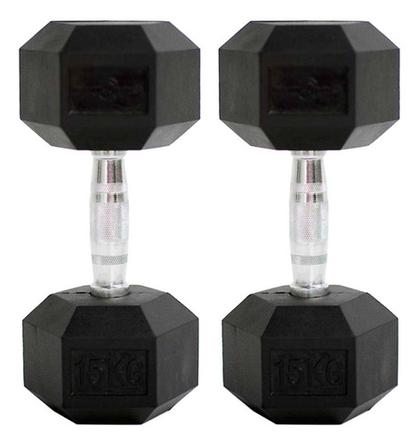 Pesas Mancuernas Hexagonales Sportfitness 15 Kg Set X 2 Gym Color Negro