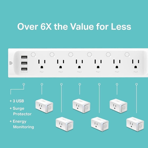 Regleta 6 Tomas Inteligentes 3 Usb, Funciona Con Alexa Y Goo