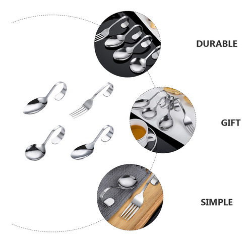 Cucharas Con Mango Curvo, 4 Unidades, Cucharas De Acero Inox