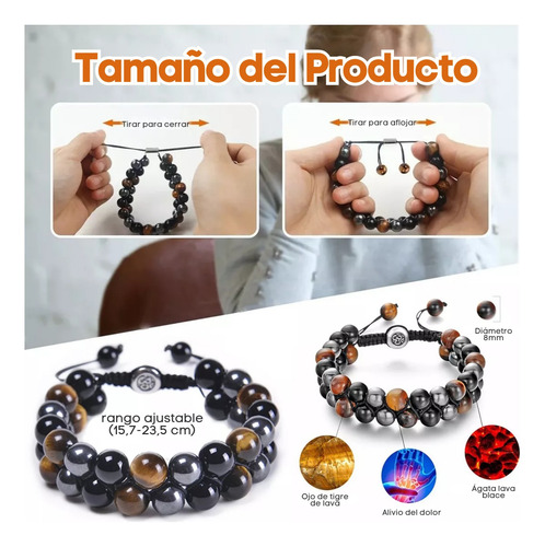 Pulsera Ojo De Tigre Obsidiana Hematites Brazalete Cuentas F
