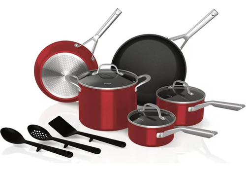 Bateria De Cocina Ninja Neverstick Acero Inoxidable 11 Pzs Color Rojo