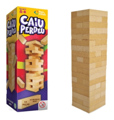 Jogo Caiu Perdeu Brinquedo Torre Jenga Equilíbrio Mdf 54 Pçs
