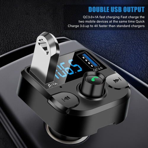 Imagen 2 de 7 de Transmisor Fm Bluetooth Transmisor De Coche-azul