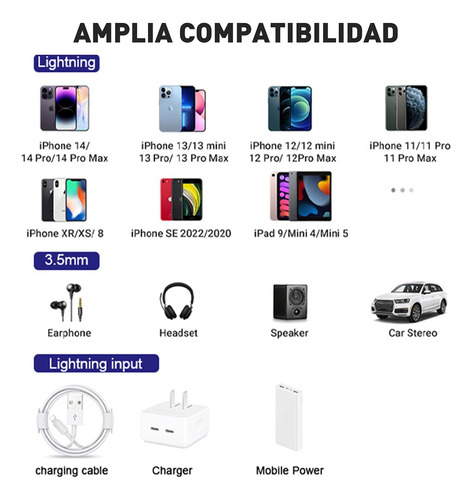 Adaptador Auricular A Aux 3.5 Y Carga Compatibl Para iPhone