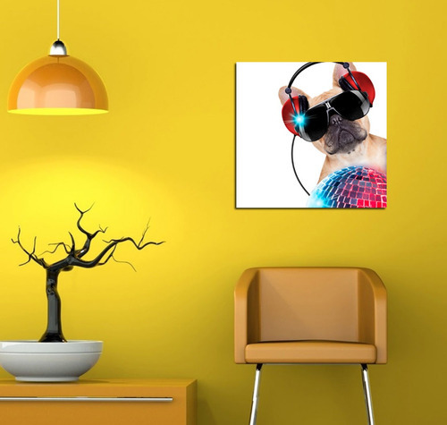 Vinilo Decorativo 45x45cm Bulldog Music Disco Perro Dj