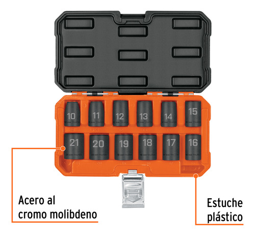 Juego De 12 Dados De Impacto Cuadro 1/2 6 Puntas Mm 100944