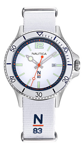 Nautica Reloj Accra Beach 41mm Napabs906 Color de la correa Blanco Color del bisel Plateado Color del fondo Blanco