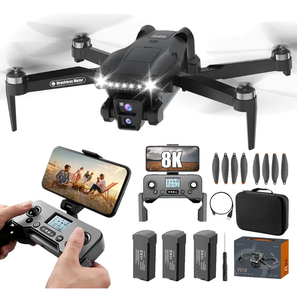 Drone Mini Y98 Ourlife Gps Control Cámara 8k Con 3 Baterías Negro