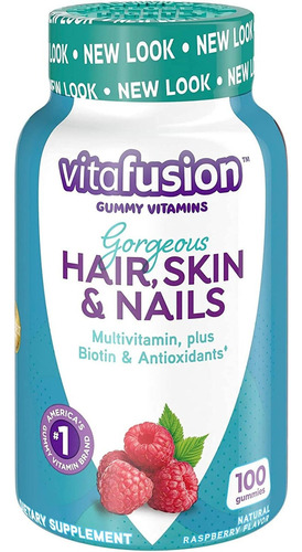 Vitafusion Hair Skins & Nails 100 Gomitas De Frambuesa Sabor Raspberry