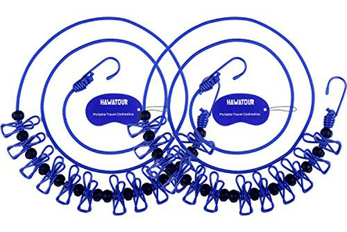 Tendedero Retráctil Portátil Hawatour, 12 Pinzas, Azul (2)