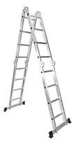 Comprar Escaleras De Aluminio De 16 Escalones Multifuncion Plegable Reforzada Color Plateado Articulada Traba De Seguridad Antideslizante Resitente Protegida En Caja