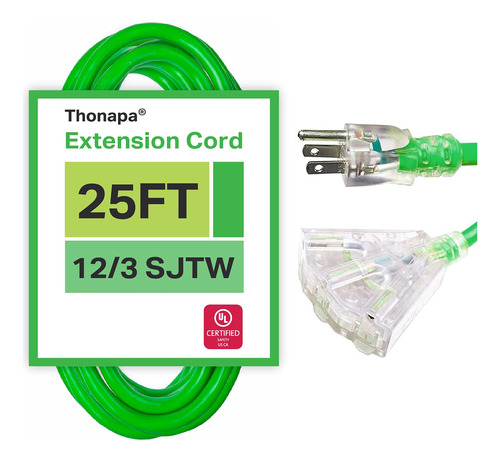 Cable De Extension Para Exteriores De 25 Pies Con 3 Tomas De