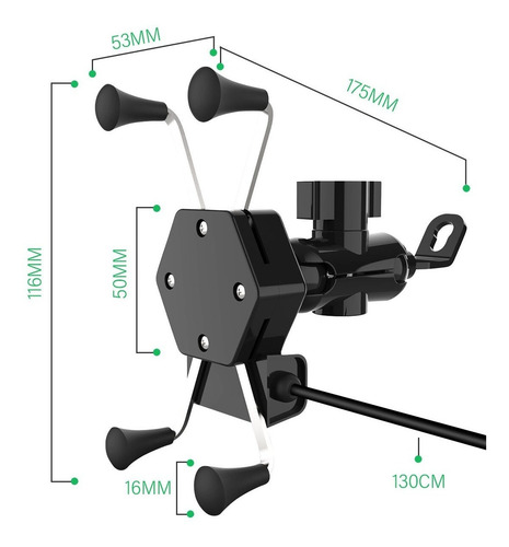 Imagen 7 de 7 de Base Soporte Porta Celular Para Moto/bicicleta Cargador Usb