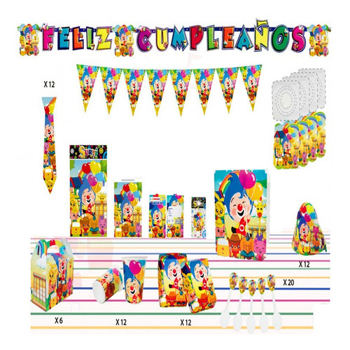 Kit Fiesta Decoración Payaso Plim Plim 36 Invitados + Regalo