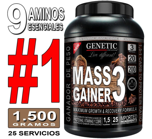N1 Mass Gainer 3 Genetic Crecimiento Masa Muscular Sostenido