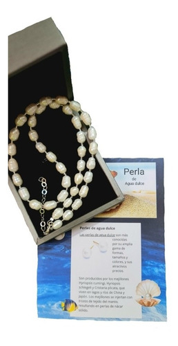 Collar Perlas Naturales Agua Dulce + Caja Terciopelo , Plata