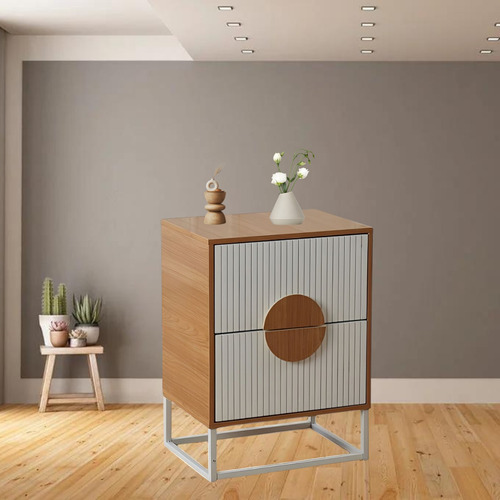 Velador Lumiere Marron Y Blanco Premiun 2 Cajones Con Rieles