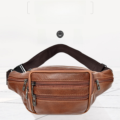 Pu Riñonera De Cuero Genuino For Hombre Con Múltiples