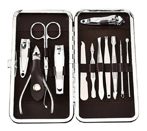 Kit Manicure Unha Salão Beleza Estojo 12 Peças Aço Inox