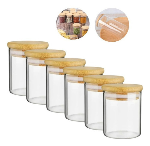 Kit 6 Potes Para Tempero Vidro 250ml Hermético Tampa 250 Ml Cor Transparente Plasvale