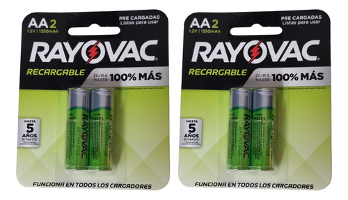 Pack 2 Blíster De 2 Pilas Rayovac Recargables Aa 1350mah 