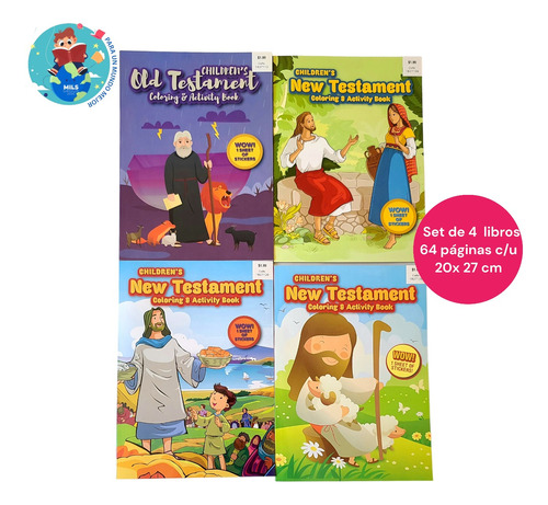 Set De 4 Libros Para Colorear Pasajes Biblicos Para Niños