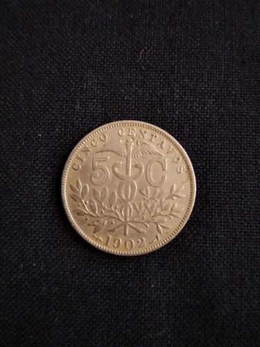 Moneda Bolivia Niquel 5 Centavos 1902. J