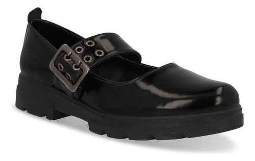 Zapato Mocasin Casual Pr03060 Polipiel Negro Niñas Charol