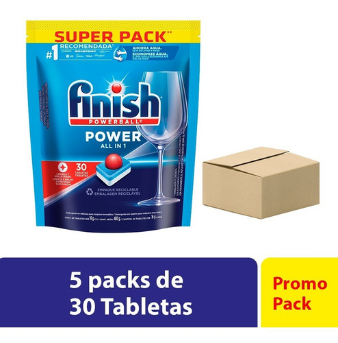 Imagen 1 de 7 de Combo Tabletas Lavavajillas Automatico Doypack Finish 30u X5