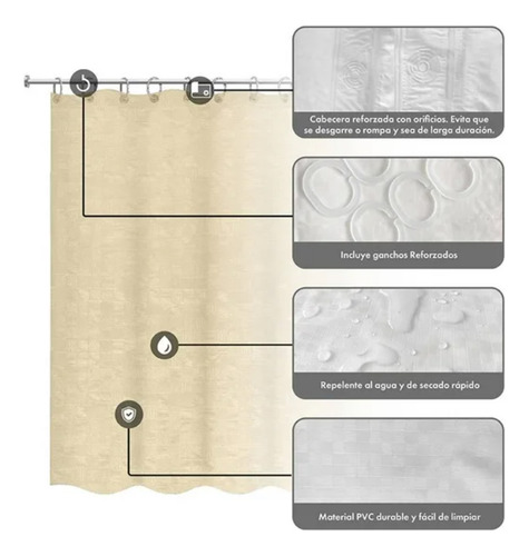 Cortina Para Baño Mobi D Class Hueso 180x180 Cm Hueso Lisa