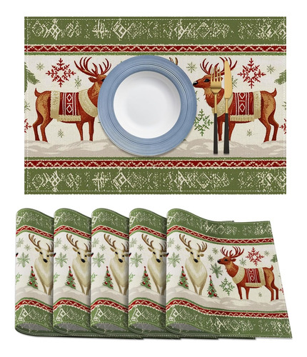 Manteles Individuales De Renos De Navidad Honitra, Juego De