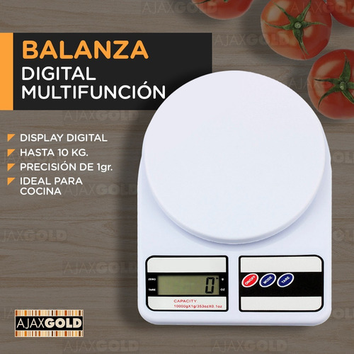 Balanza Digital 10kg Multiuso Presición Portatil Tara Hogar Capacidad máxima 10 kg Color Blanco