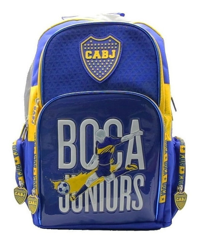 Mochila Escolar Espalda Futbol Boca Juniors Cresko 18 PuLG Color Azul Diseño de la tela Liso