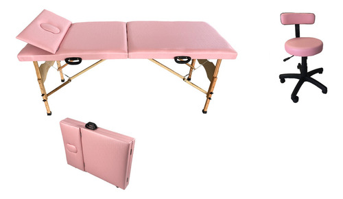Kit Maca Portátil C/ Regulagem Altura E Mocho Rosa Chiclete