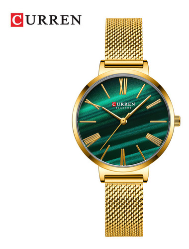 Reloj Para Mujer Curren Dourado E Verde 9076