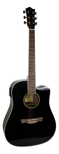 Guitarra eléctrica Tagima Ws 20 Walnut Series Eq Folk, negra, con guía para la mano derecha