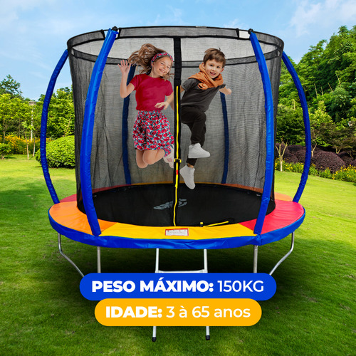 Kroys Brinquedos Cama Elástica Pula Pula Trampolim 2,44 M Grande Com Rede De Proteção Ziper Curva Aço Galvanizado Manual Puxador