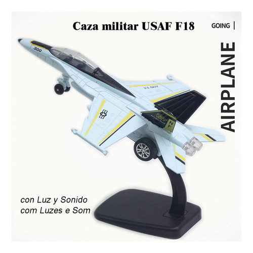 Luchador Americano F18 Azul Avión Metal Con Luz Y Sonido