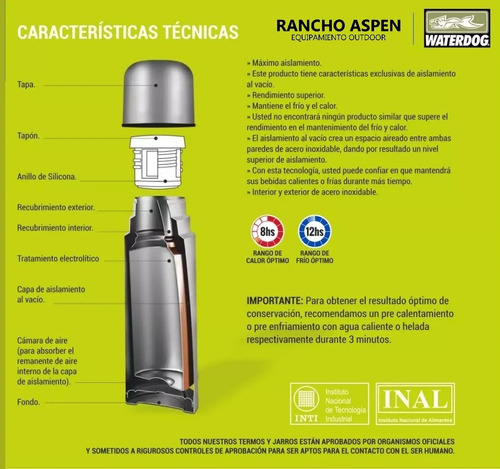 Termo Acero Inoxidable Antideslizante 500cc Waterdog 12 Hs