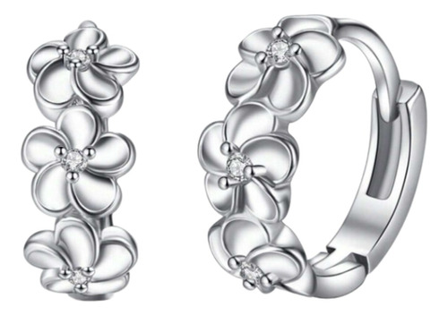 Aros Flores Pendientes Plata Mujer Argollas Pequeña+ Empaque