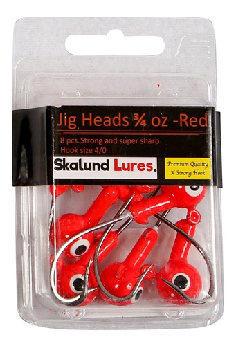 Anzuelos Jig Head Skalund Cabezales 3/4 Oz Rojo, Paq. Con 8