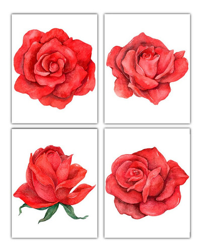 Cuadro Decorativo Recamara Rosas Set 4pz 50x50cm