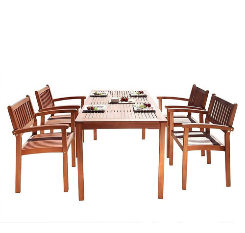 Vifah Malibu Outdoor - Juego De Comedor De Madera Para Patio