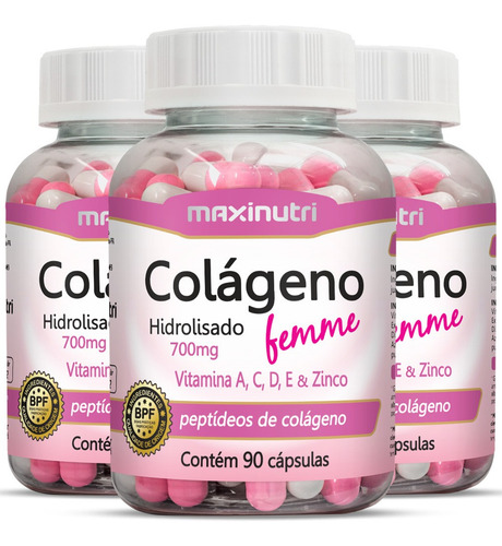 Colágeno Hidrolisado Femme + Vitaminas A, C, D, E Com 270cps